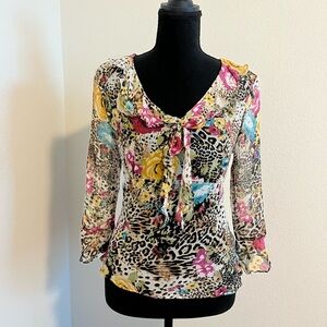 New York & Company Multicolor Animal Print Blouse